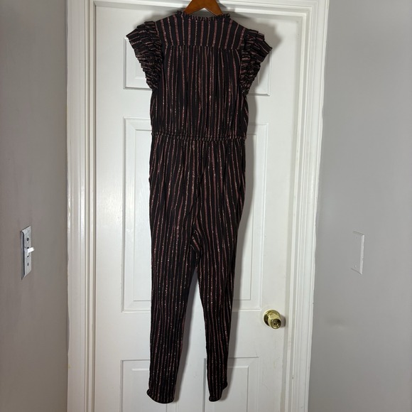 Ulla Johnson Brown Striped Metallic-Trim Ruffle Shoulder Jumpsuit - Picture 16 of 16